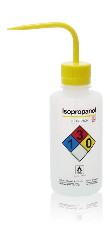 Piseta de seguridadde LDPE con válvula de ventilación automática para ISOPROPANOL, de 500ml