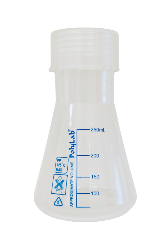 Erlenmeyer graduado tapa a rosca de PP 250ml