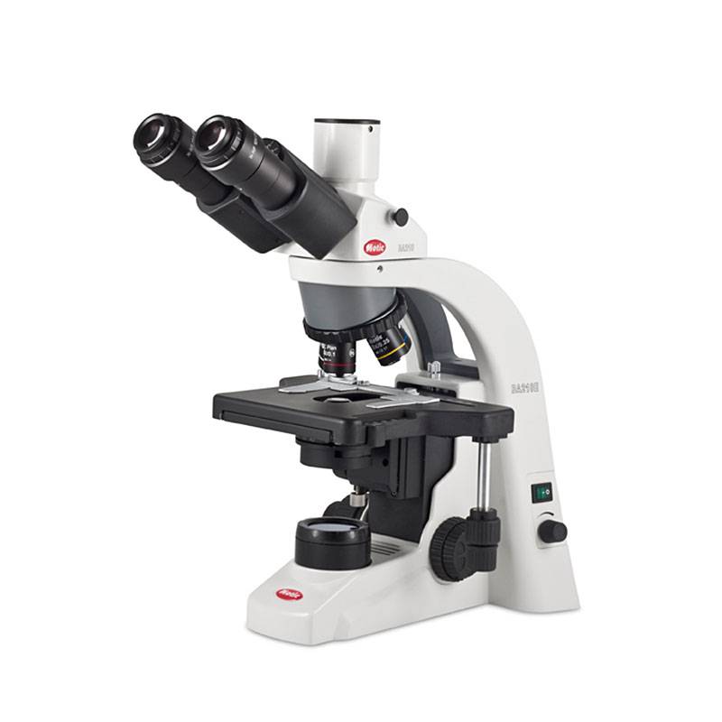 Microscopio Trinocular BA-210E, Óptica Plana Corregida a Infinito, 4 Objetivos 1000x, Platina sin Cremallera, LED 