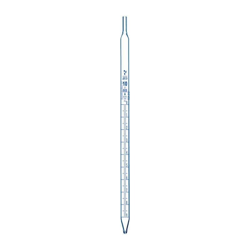 Pipeta graduada tipo serológica BORO 3.3 x 10ml al 1/10, clase A con certificado de lote