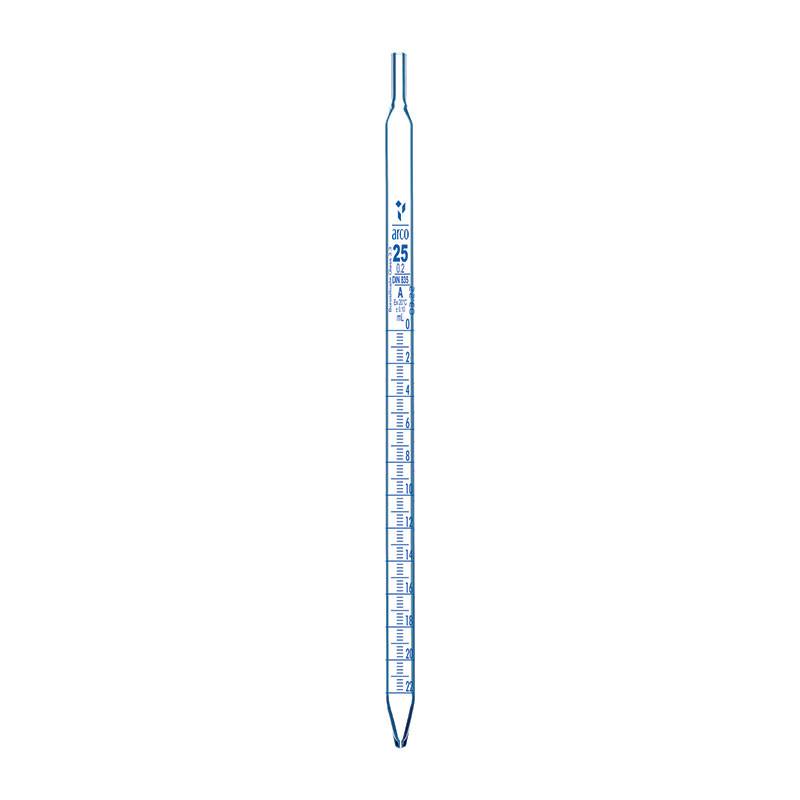 Pipeta graduada tipo serológica BORO 3.3 x 25ml al 1/10, clase A con certificado de lote